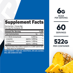 Nutricost Poudre BCAA Ananas vue arrière montrant la composition