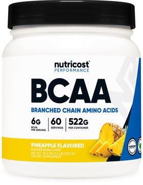 Nutricost Poudre BCAA Ananas vue avant avec étiquette