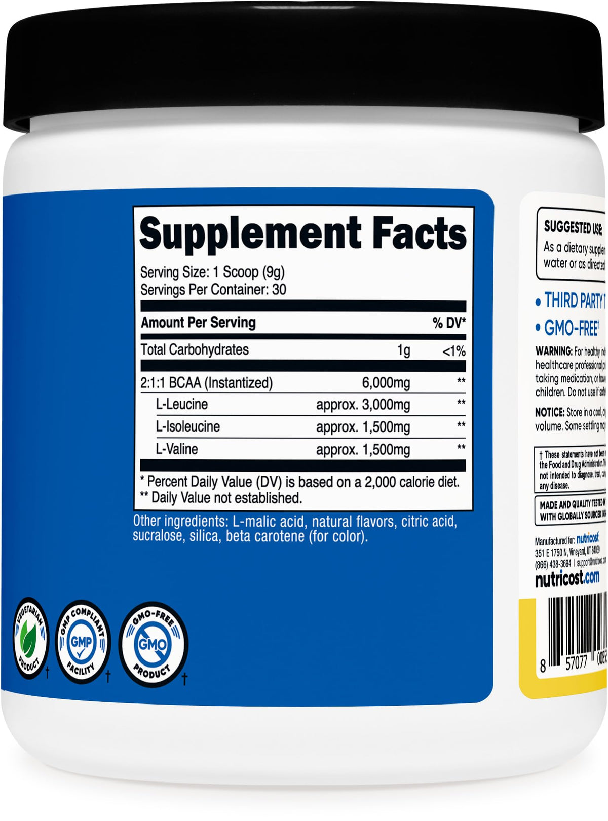 Nutricost Poudre BCAA ananas vue de côté