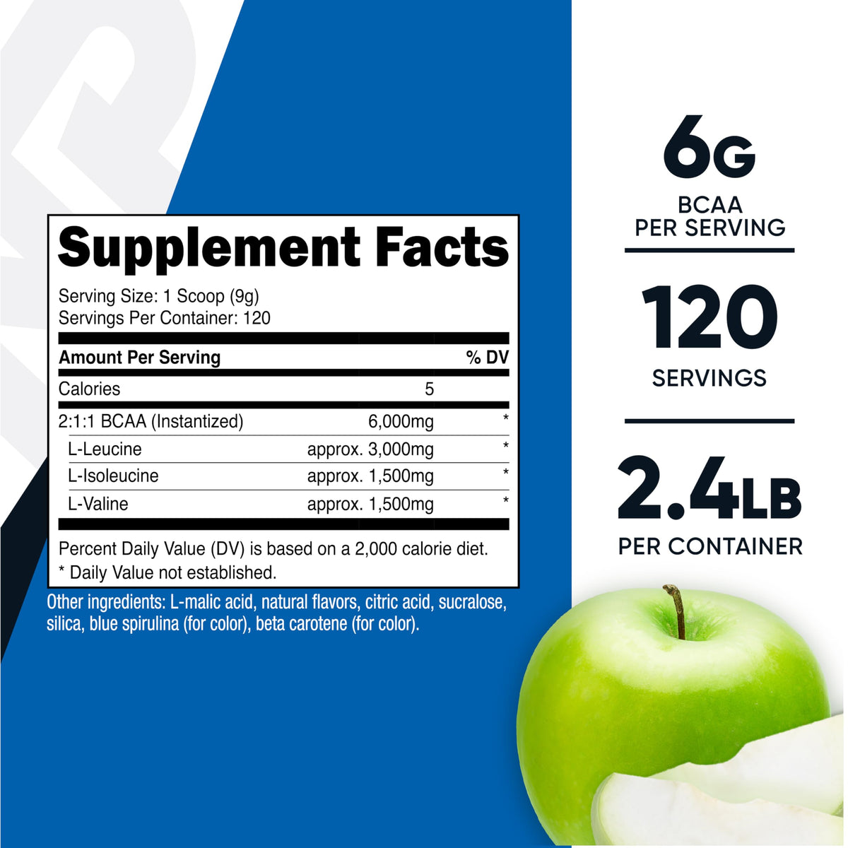 Nutricost Poudre BCAA contenant 6g d'acides aminés par portion