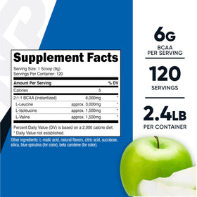 Nutricost Poudre BCAA contenant 6g d'acides aminés par portion