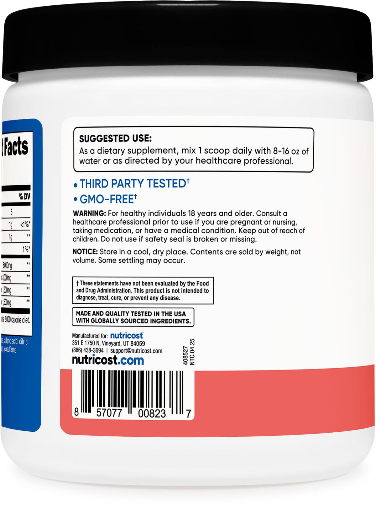 Nutricost Poudre BCAA goût pastèque sur un fond neutre