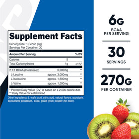 Nutricost Poudre BCAA Kiwi Fraise 349g étiquette et informations