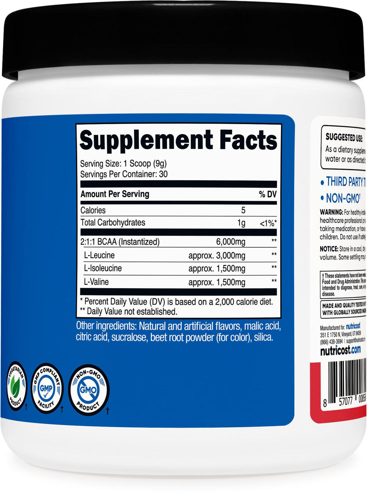 Nutricost Poudre BCAA Kiwi Fraise 349g sur une table de sport