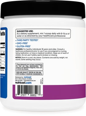 Nutricost Poudre BCAA Raisin 30 Portions dans un shaker