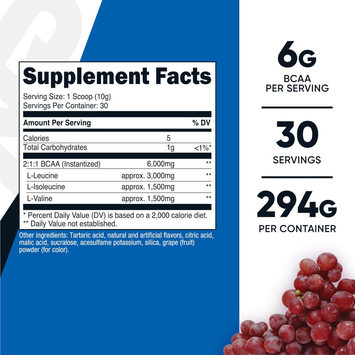 Nutricost Poudre BCAA Raisin 30 Portions détail de la bouteille