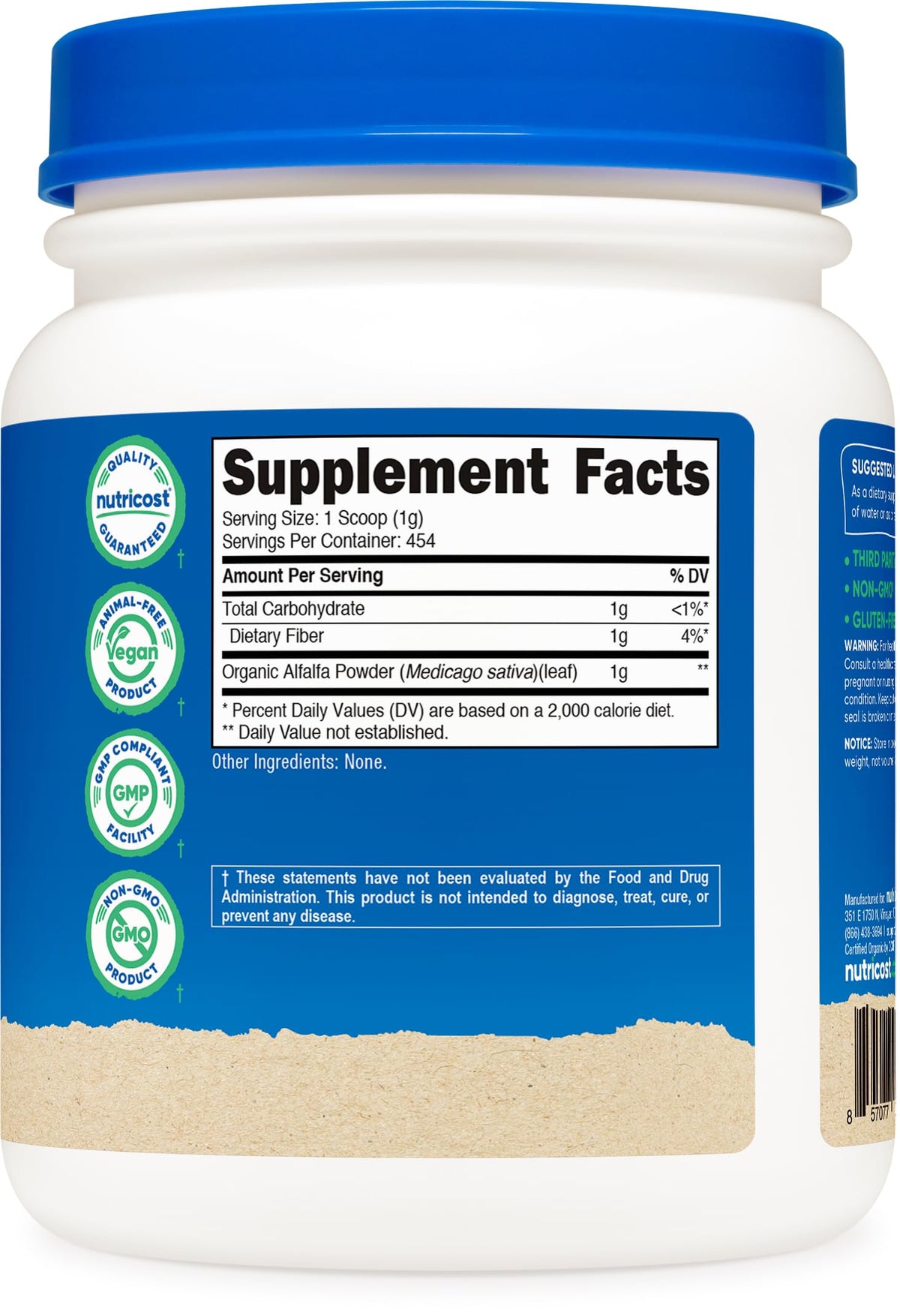 Nutricost Poudre d'Alfalfa Bio 558g dans un bol avec des fruits