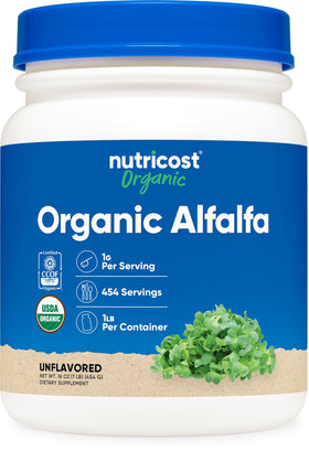Nutricost Poudre d'Alfalfa Bio 558g vue avant avec étiquette