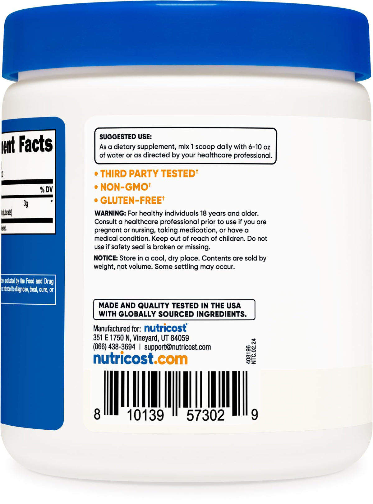 Nutricost Poudre d'Arginine AKG 300g sur une surface neutre