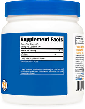 Nutricost Poudre d'Arginine L 500g côté gauche