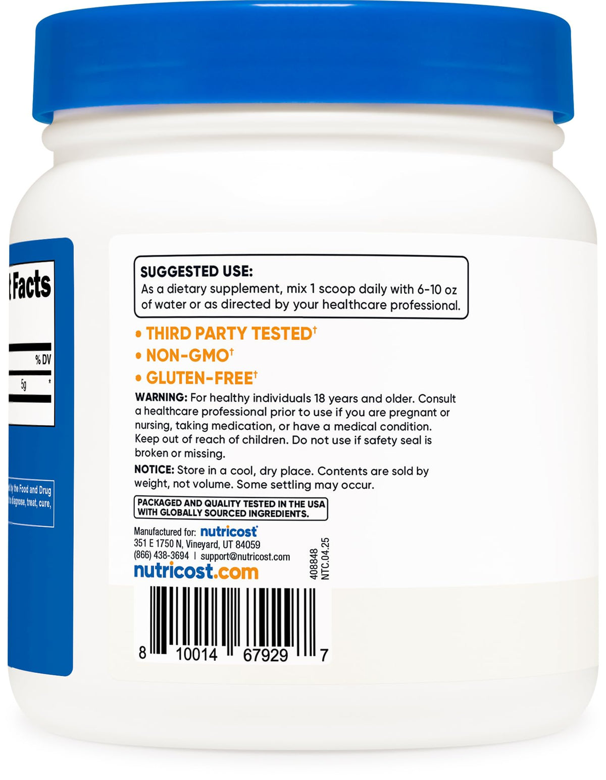 Nutricost Poudre d'Arginine L 500g en utilisation dans un smoothie