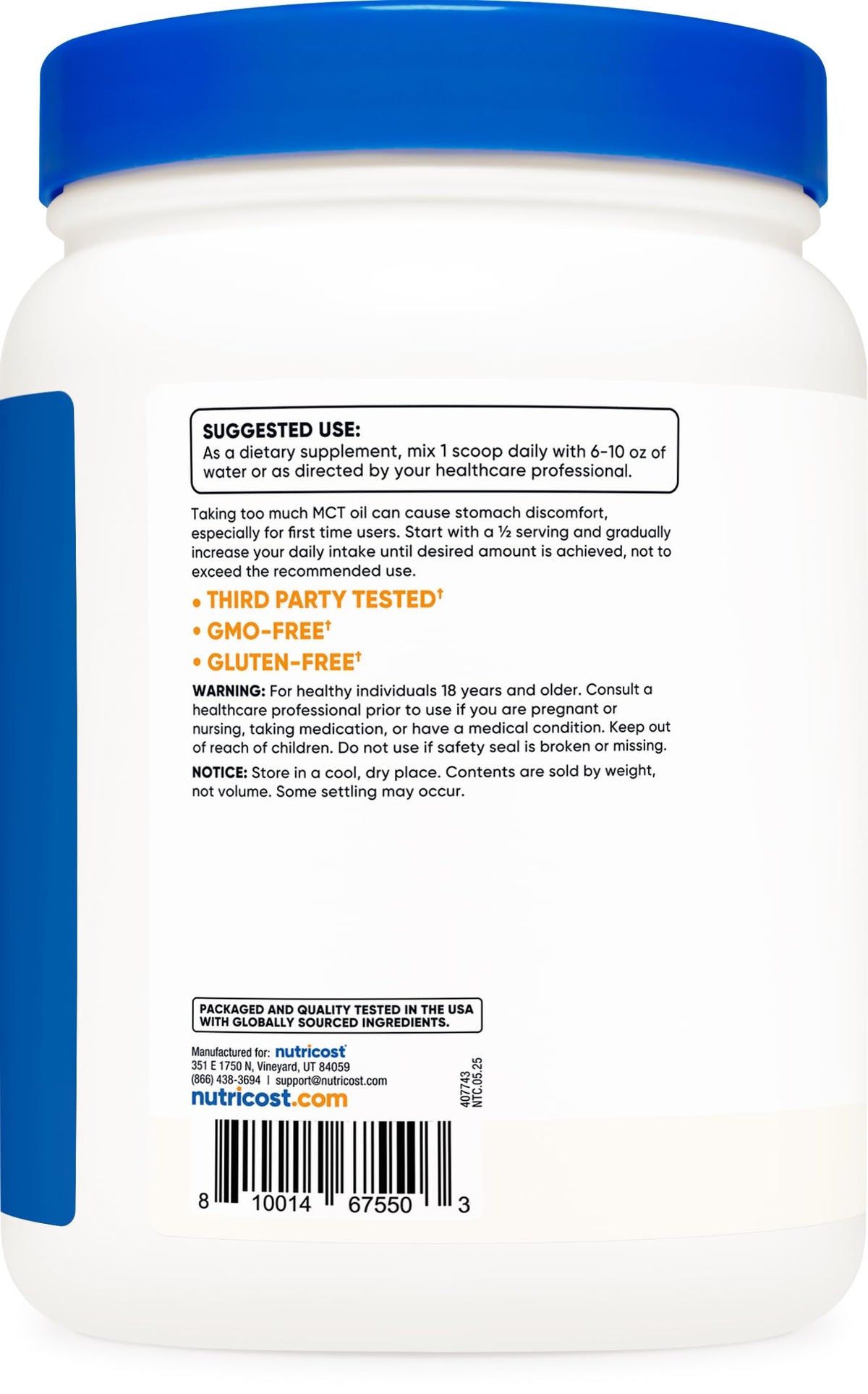 Nutricost Poudre d'Huile MCT 1LB en utilisation dans un smoothie