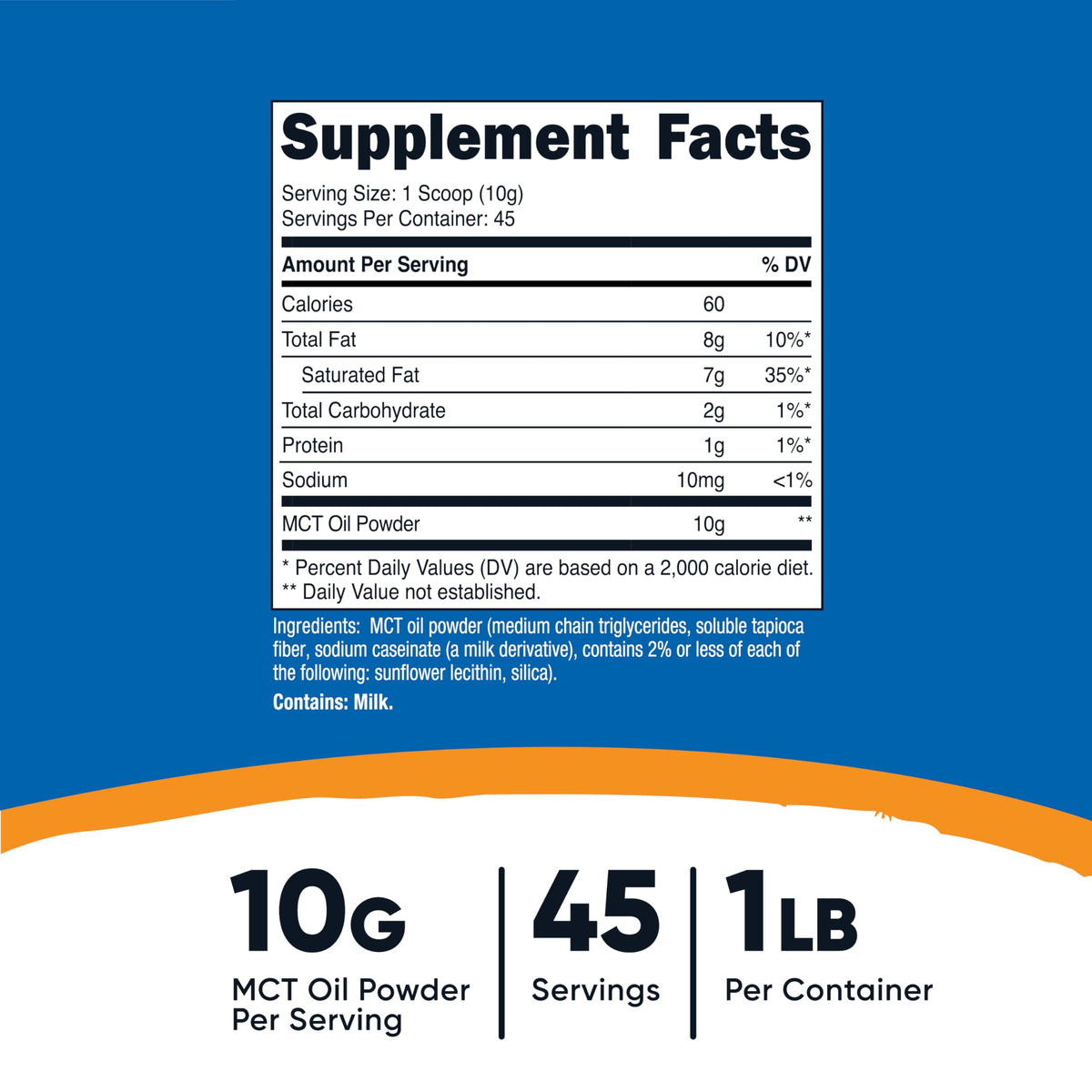 Nutricost Poudre d'Huile MCT 1LB vue arrière avec informations nutritionnelles