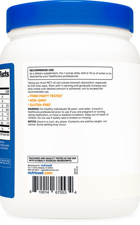 Nutricost Poudre d'Huile MCT C8 1LB sur un plan de travail