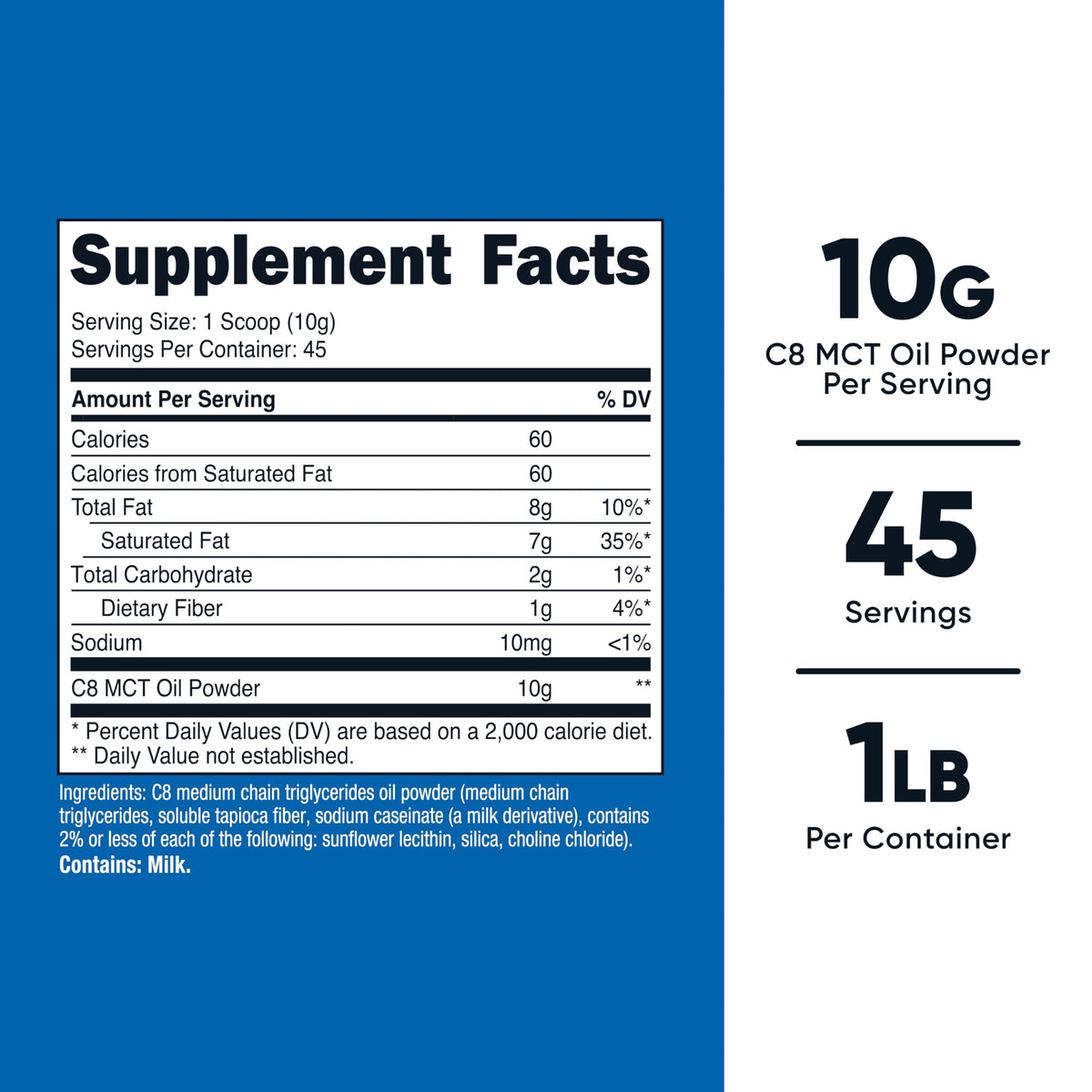 Nutricost Poudre d'Huile MCT C8 1LB vue arrière