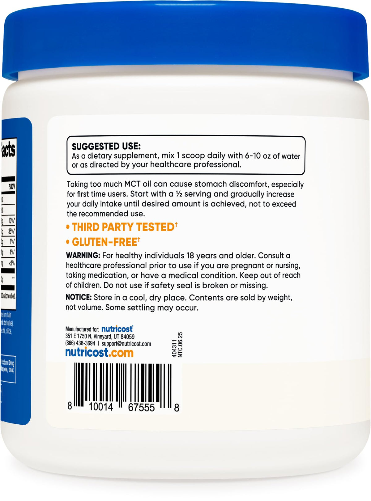 Nutricost Poudre d'Huile MCT C8 95% 290g en préparation de smoothie