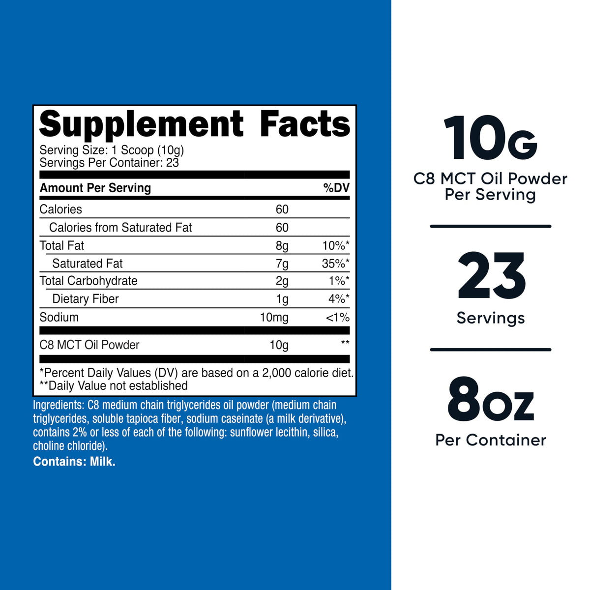 Nutricost Poudre d'Huile MCT C8 95% 290g étiquette