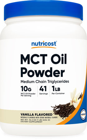 Nutricost Poudre d'Huile MCT Vanille 1 LB vue de face