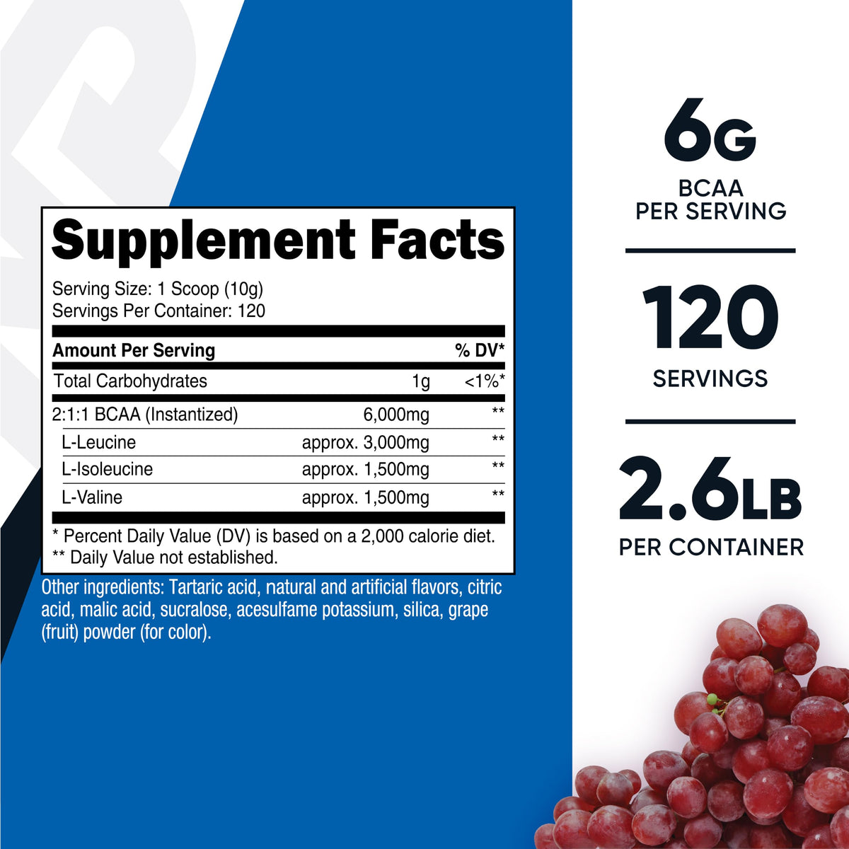 Nutricost Poudre de BCAA Raisin 120 Portions arrière