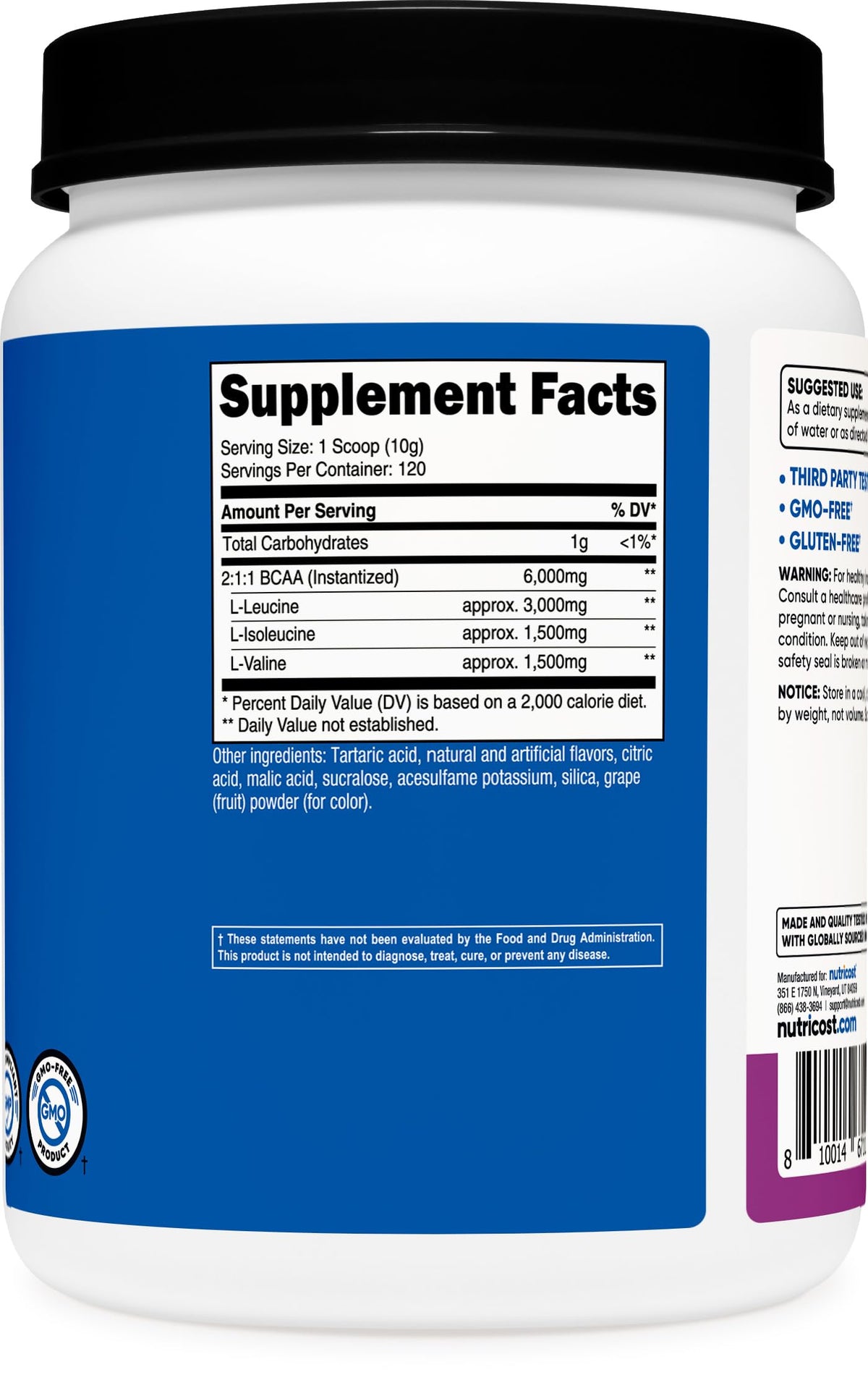 Nutricost Poudre de BCAA Raisin 120 Portions avec mesure