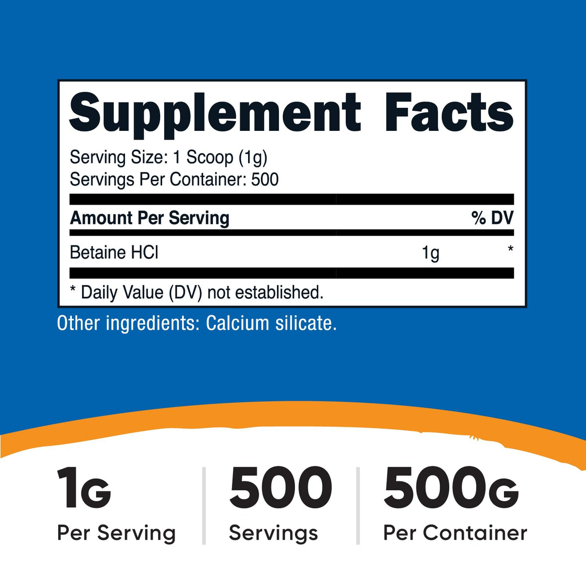 Nutricost Poudre de Betaïne HCl 500g cuillère incluse