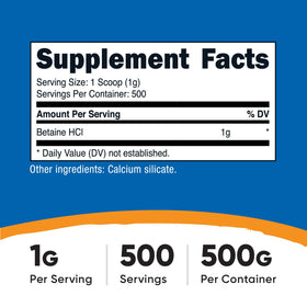 Nutricost Poudre de Betaïne HCl 500g cuillère incluse