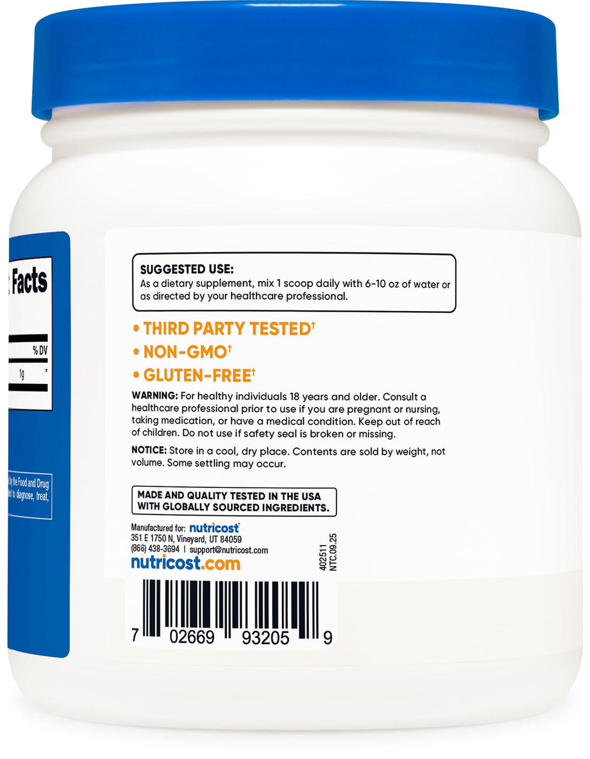 Nutricost Poudre de Betaïne HCl 500g en cours d'utilisation dans un smoothie