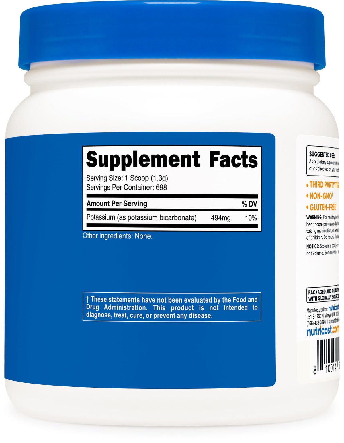 Nutricost Poudre de Bicarbonate de Potassium 2 LB avec portion mesurée