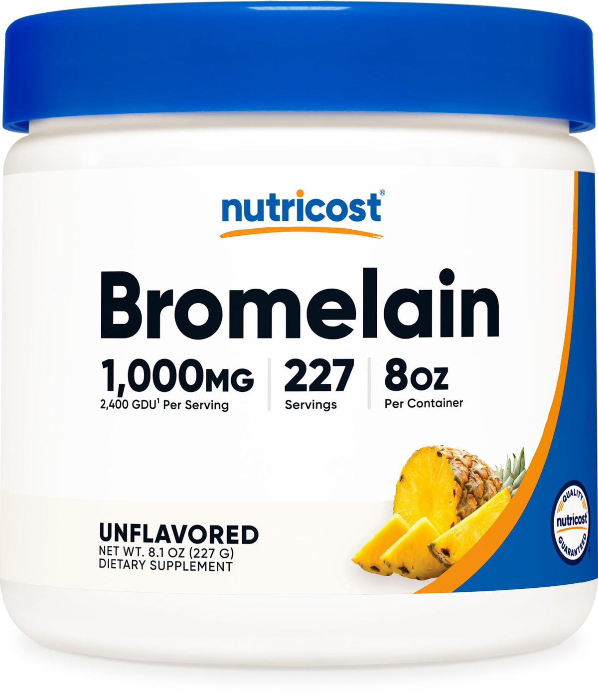 Nutricost Poudre de Bromélaïne 8 OZ vue de face avec étiquette