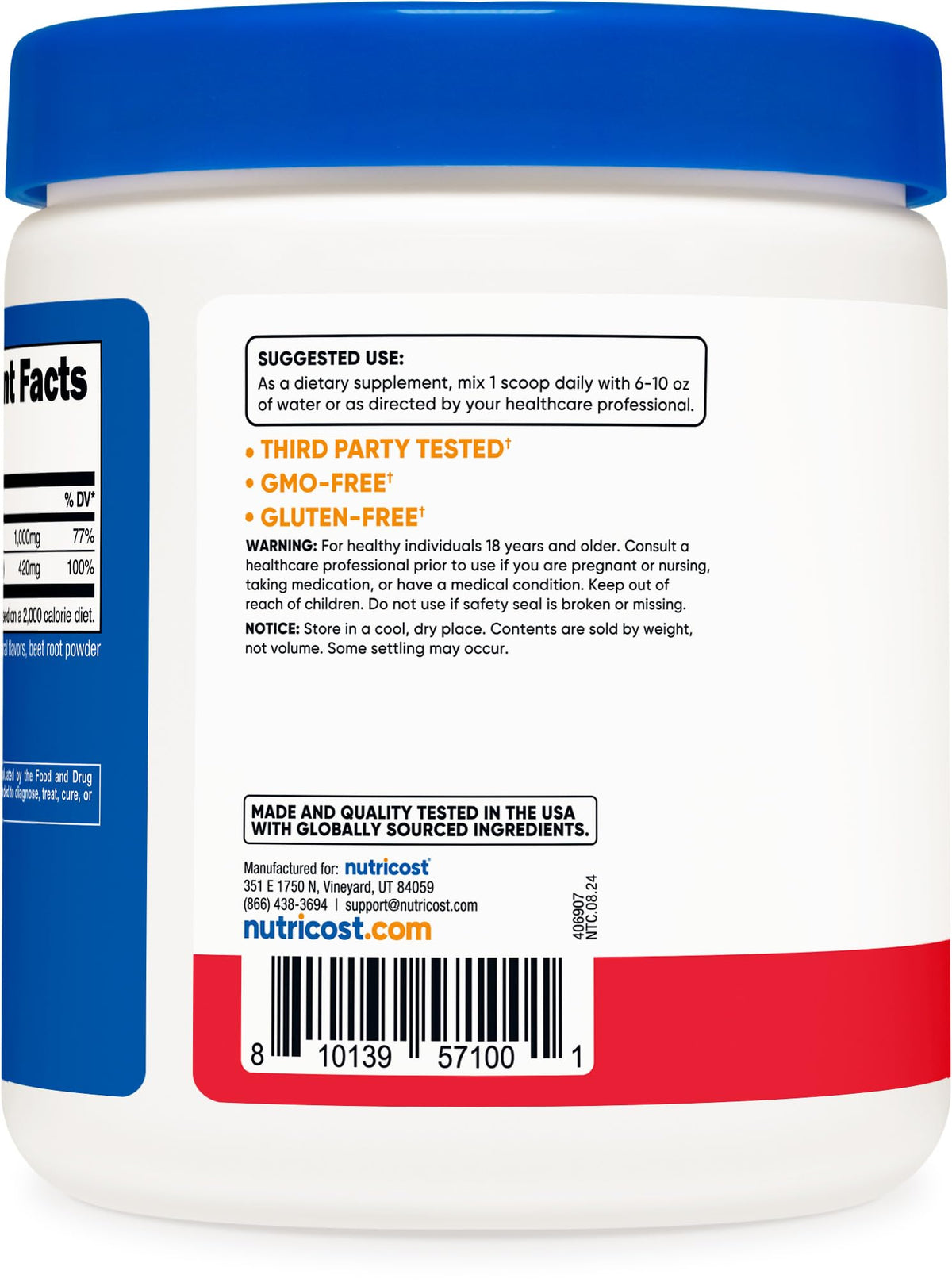 Nutricost Poudre de Calcium Magnésium saveur Fruit Punch