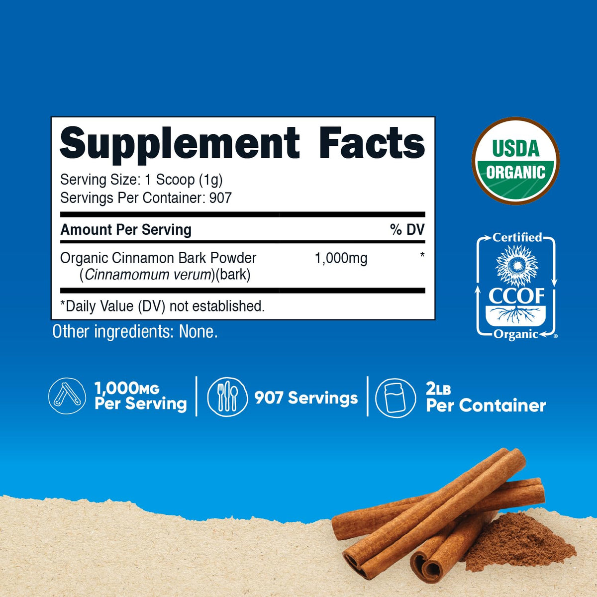 Nutricost Poudre de Cannelle de Ceylan Bio 1029g emballage