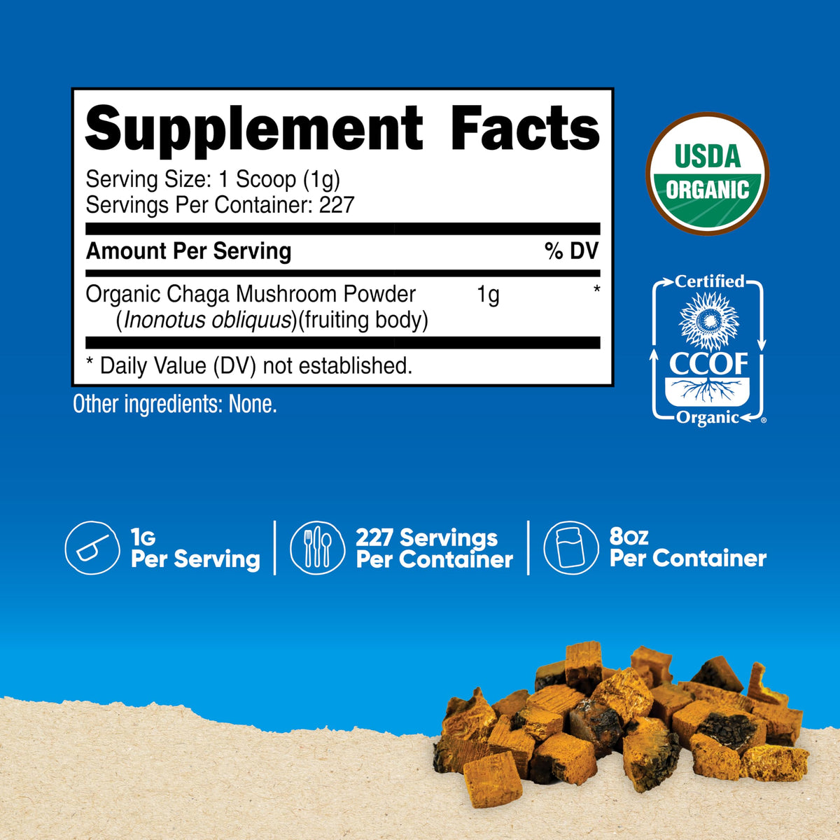 Nutricost Poudre de Chaga Bio, étiquette et informations nutritionnelles
