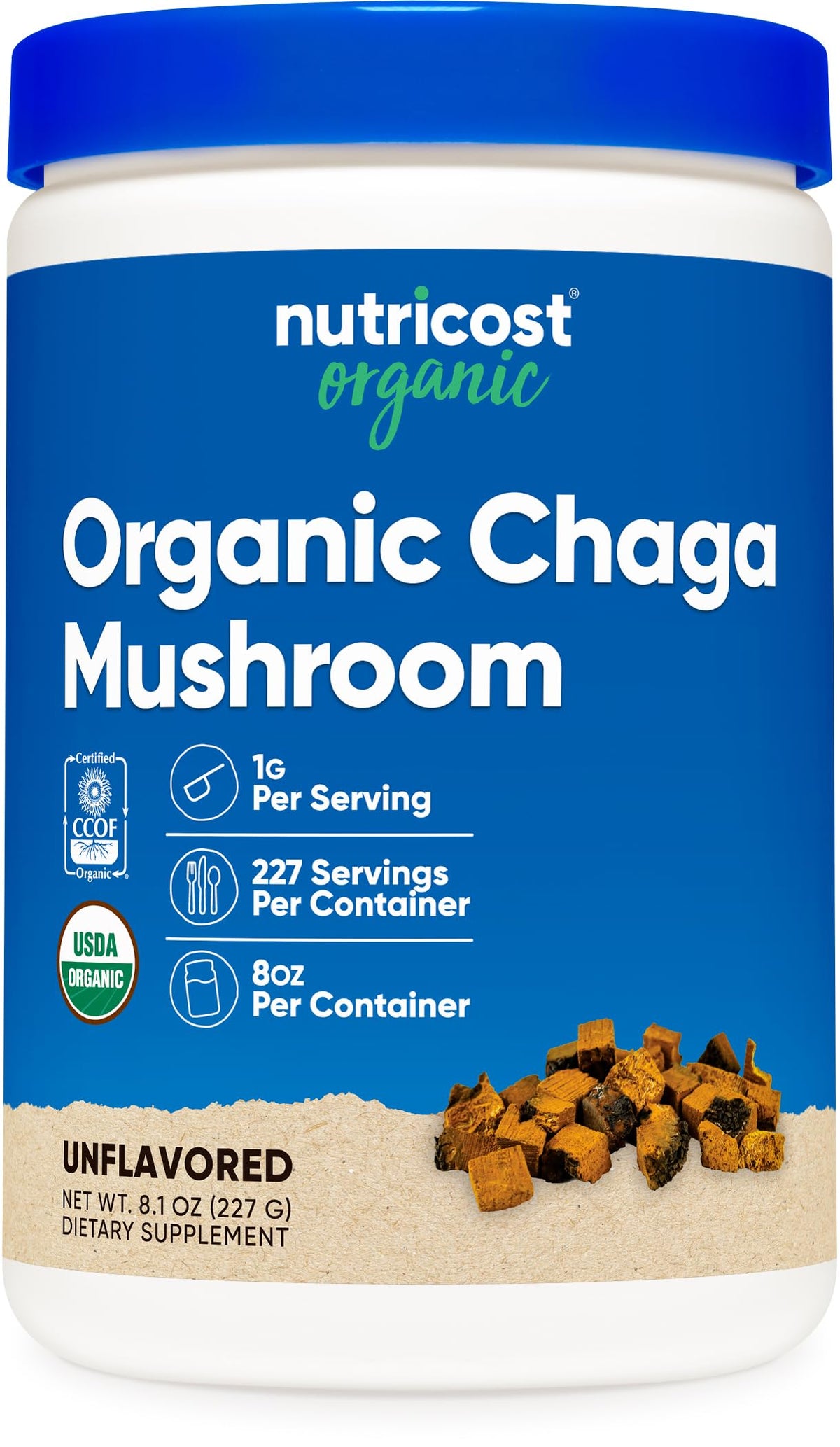 Nutricost Poudre de Champignon Chaga Bio 8oz, vue avant