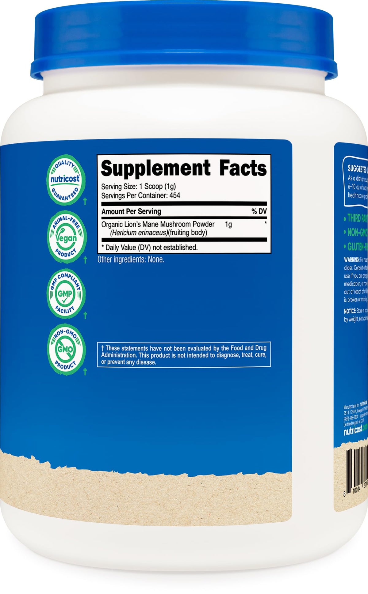 Nutricost Poudre de Champignon Lion's Mane Bio 540g près d'un smoothie