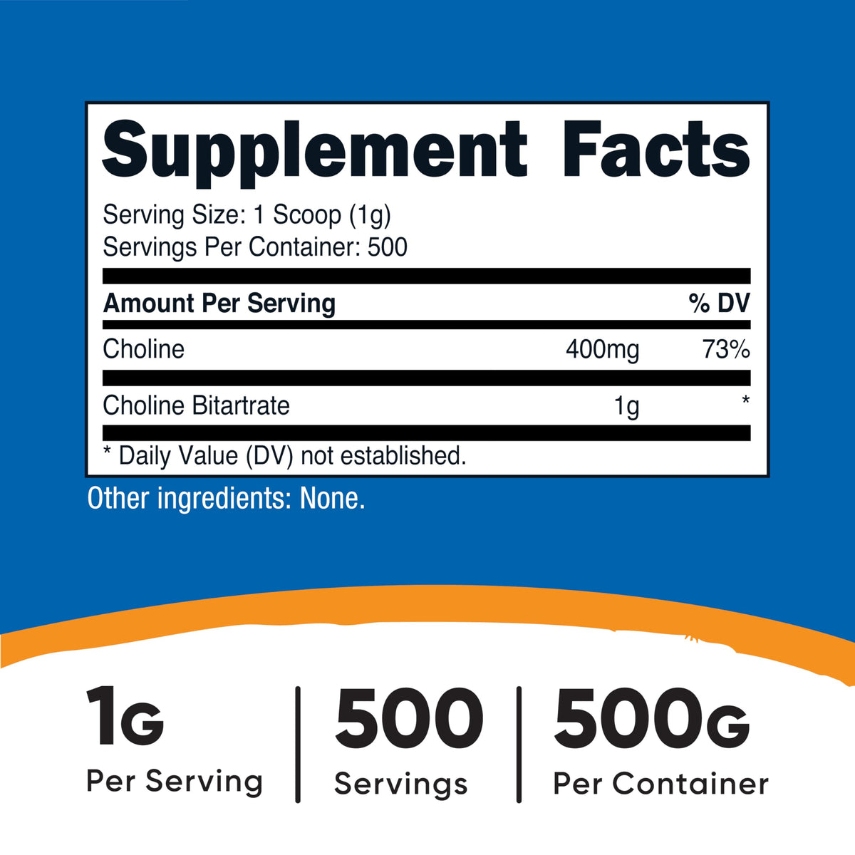 Nutricost Poudre de Choline Bitartrate 500g avec cuillère incluse