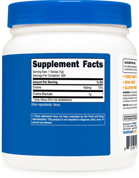 Nutricost Poudre de Choline Bitartrate 500g sur une table