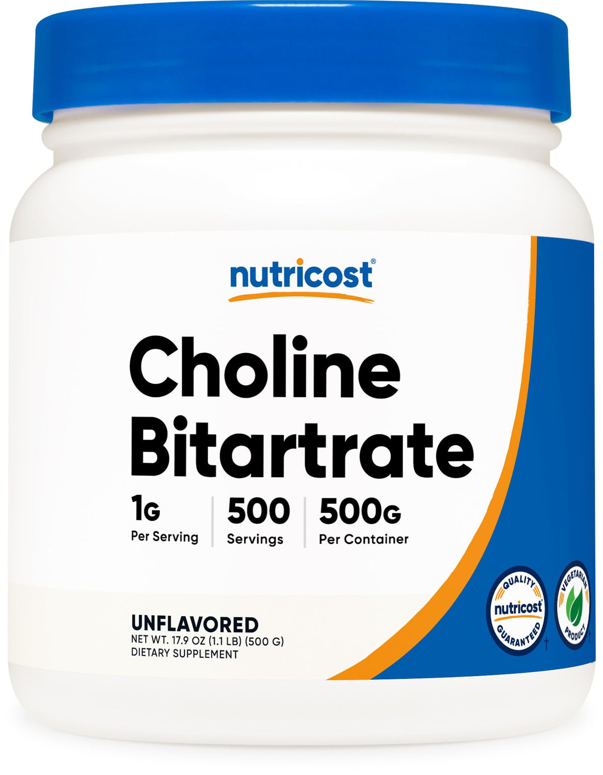 Nutricost Poudre de Choline Bitartrate 500g vue de face