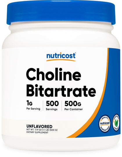 Nutricost Poudre de Choline Bitartrate 500g vue de face