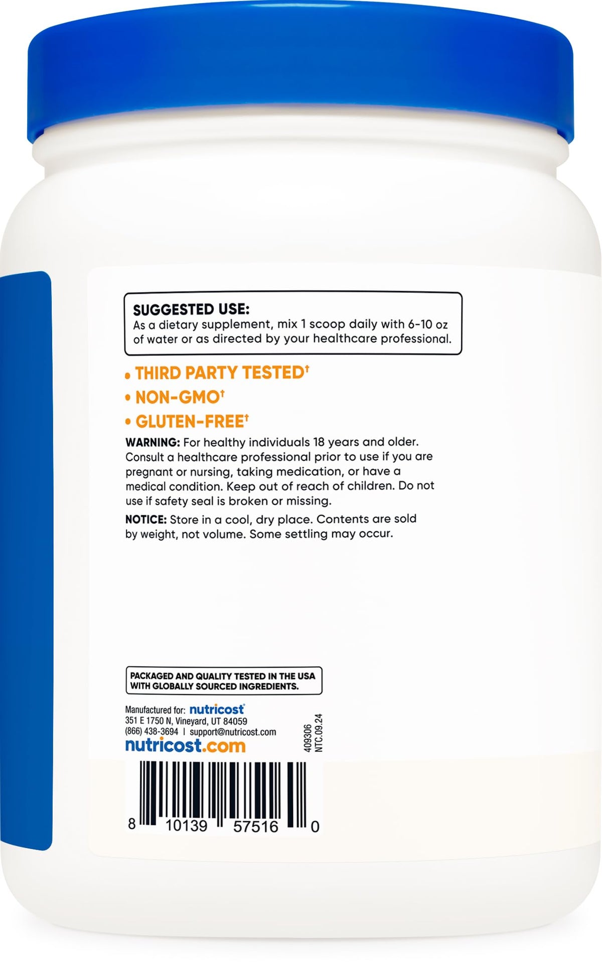 Nutricost Poudre de Citrate de Calcium 500g affichant l'étiquette