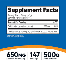 Nutricost Poudre de Citrate de Calcium 500g avec scoop inclus