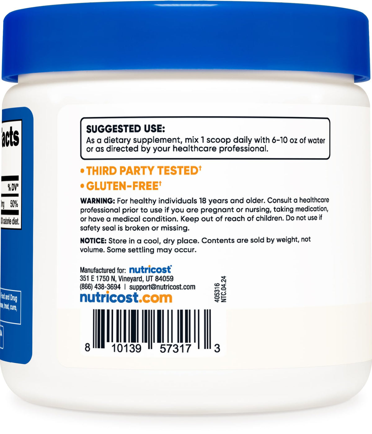 Nutricost Poudre de Citrate de Magnésium 250G sur une table