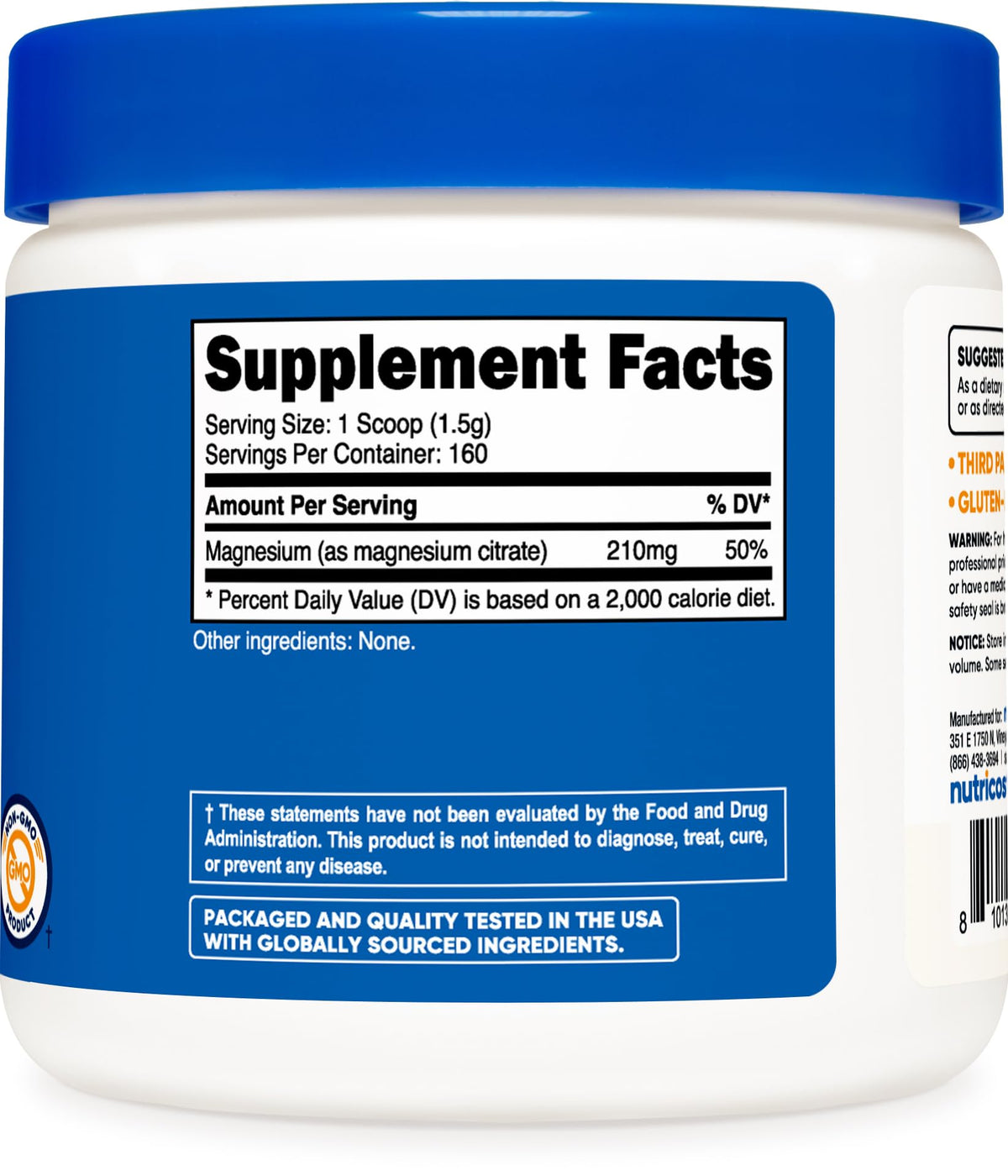 Nutricost Poudre de Citrate de Magnésium 250G vue de côté