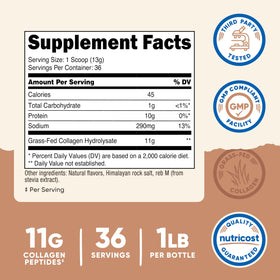 Nutricost Poudre de Collagène, informations nutritionnelles au dos