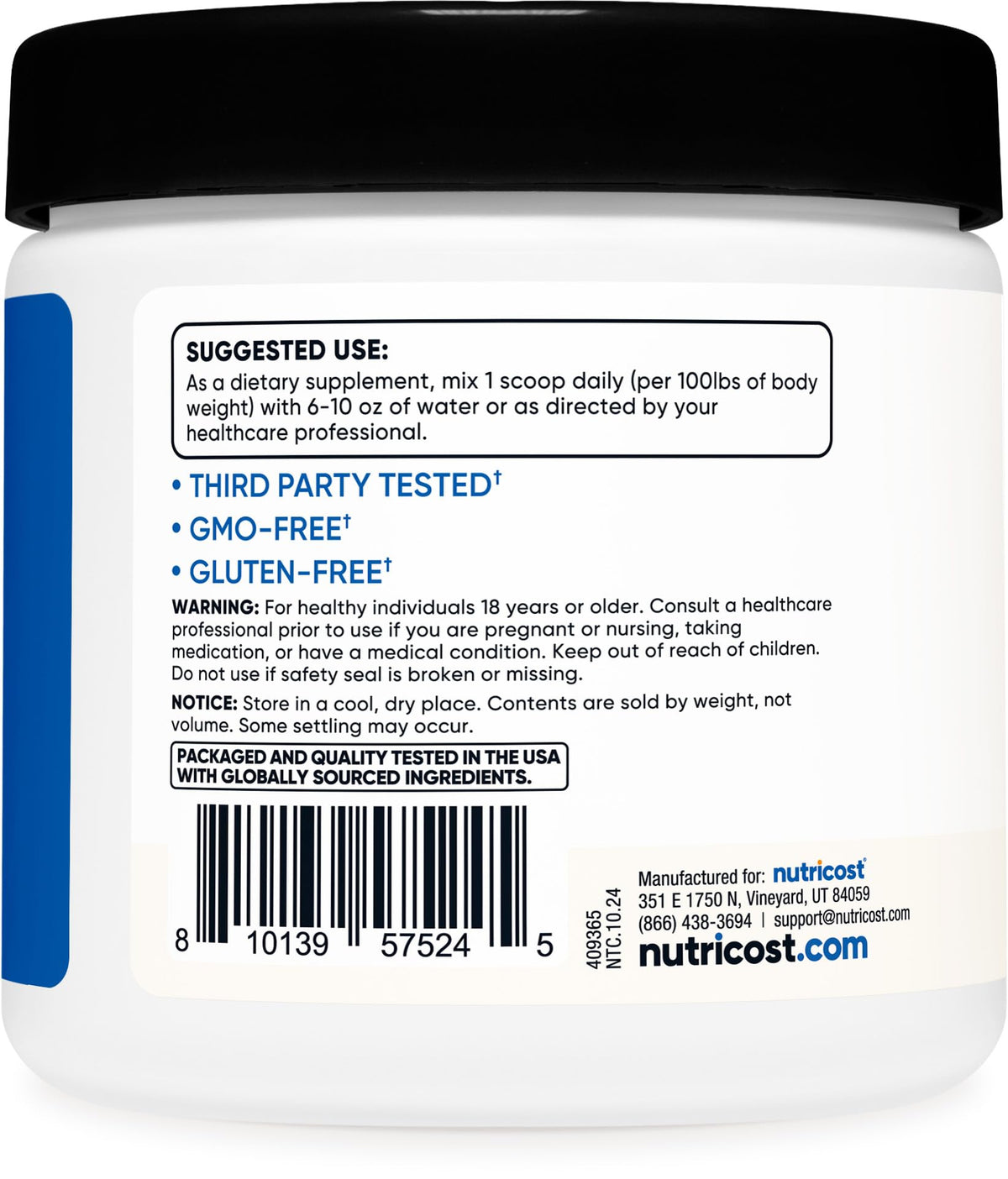 Nutricost Poudre de Créatine HCl 290g sur un fond neutre