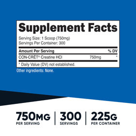 Nutricost Poudre de Créatine HCl vue arrière avec informations nutritionnelles