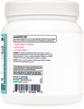 Nutricost Poudre de Créatine Monohydrate 100 Servings sur fond blanc