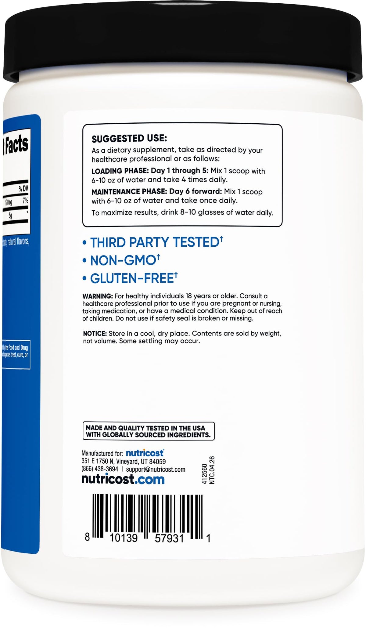 Nutricost Poudre de Créatine Monohydrate 500 g dans un shaker