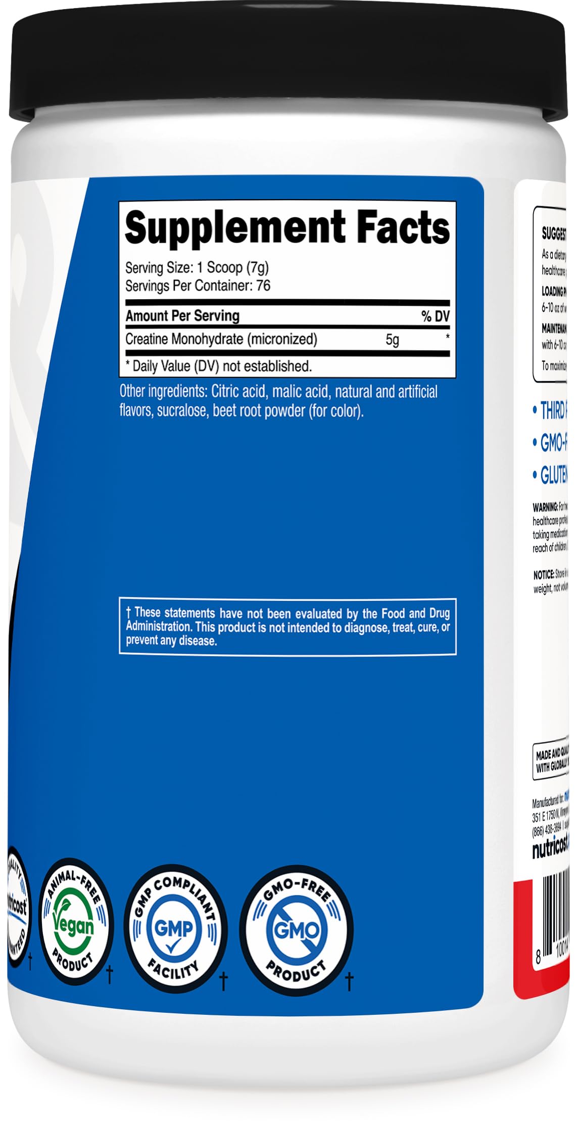 Nutricost Poudre de Créatine Monohydrate 500g en poudre dans un verre