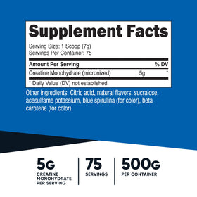 Nutricost Poudre de Créatine Monohydrate 500g étiquette et informations