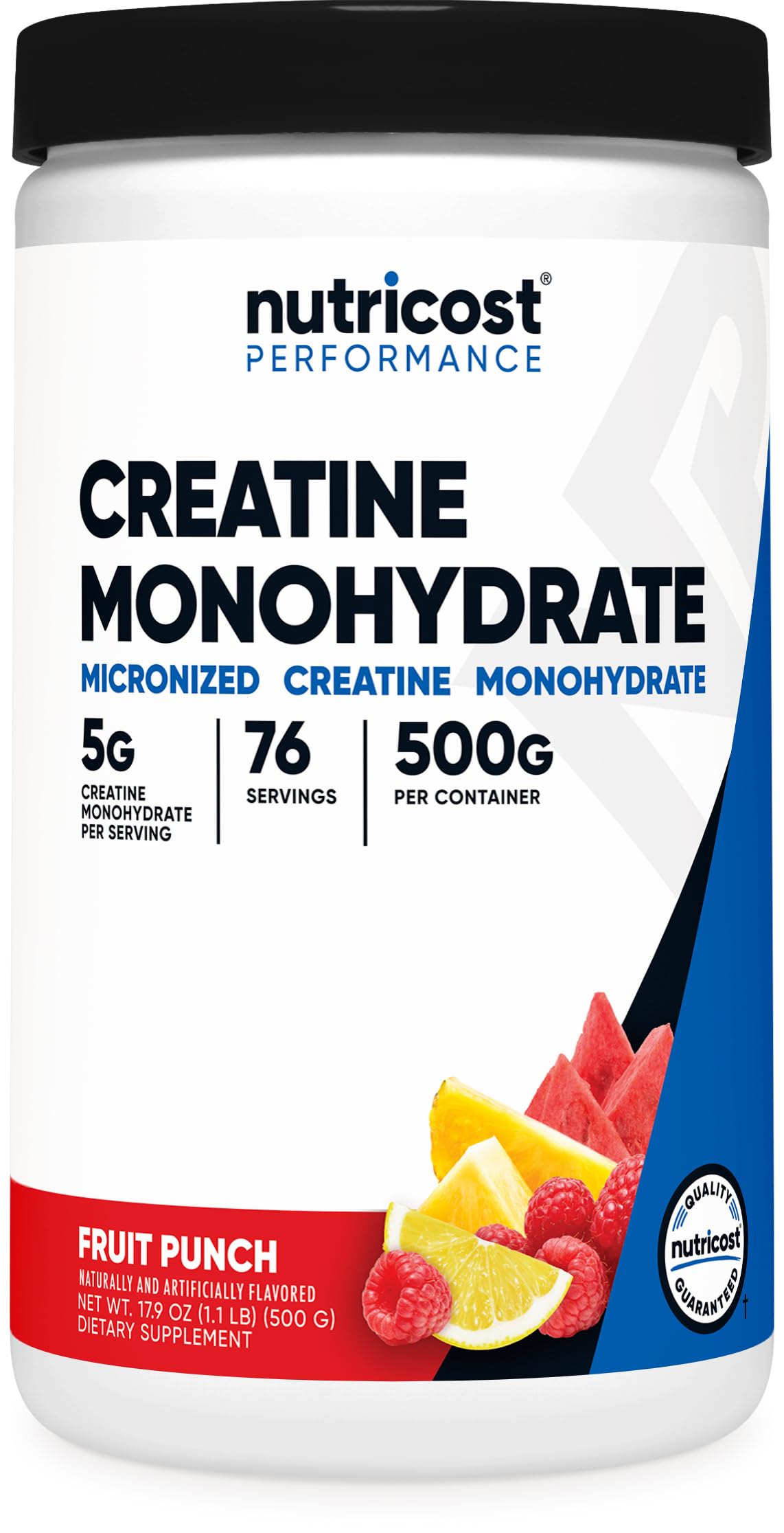 Nutricost Poudre de Créatine Monohydrate 500g Saveur Punch aux Fruits vue de face